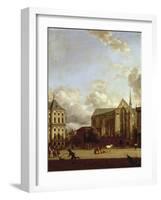 Dam Square with Nieuwe Kerk (New Church) and Koninklijk Paleis (Royal Palace)-Jan Van Der Heyden-Framed Giclee Print