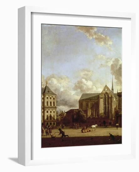 Dam Square with Nieuwe Kerk (New Church) and Koninklijk Paleis (Royal Palace)-Jan Van Der Heyden-Framed Giclee Print