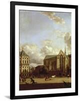 Dam Square with Nieuwe Kerk (New Church) and Koninklijk Paleis (Royal Palace)-Jan Van Der Heyden-Framed Premium Giclee Print