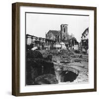 Damaged Exterior of the Church of St Vaast, Armentières, France, World War I, C1914-C1918-Nightingale & Co-Framed Giclee Print