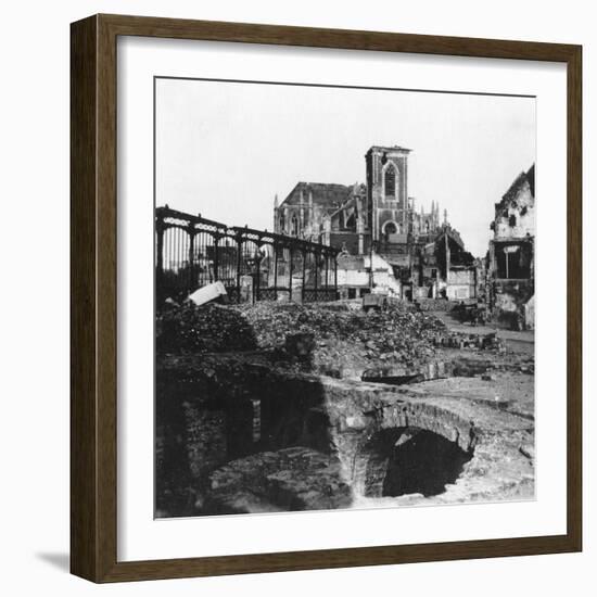 Damaged Exterior of the Church of St Vaast, Armentières, France, World War I, C1914-C1918-Nightingale & Co-Framed Giclee Print