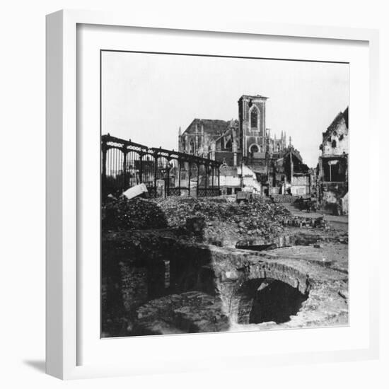 Damaged Exterior of the Church of St Vaast, Armentières, France, World War I, C1914-C1918-Nightingale & Co-Framed Giclee Print