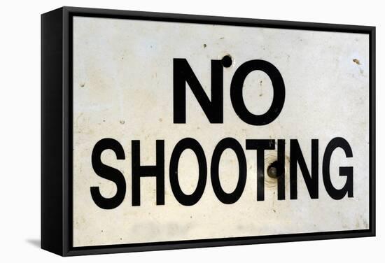 Damaged No Shooting Sign-Mr Doomits-Framed Stretched Canvas