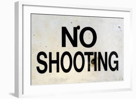 Damaged No Shooting Sign-Mr Doomits-Framed Photographic Print