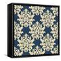 Damask Style Seamless Pattern on Blue-seamartini-Framed Stretched Canvas