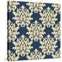 Damask Style Seamless Pattern on Blue-seamartini-Stretched Canvas