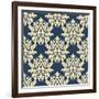 Damask Style Seamless Pattern on Blue-seamartini-Framed Art Print