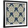 Damask Style Seamless Pattern on Blue-seamartini-Framed Art Print