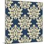 Damask Style Seamless Pattern on Blue-seamartini-Mounted Art Print