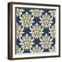 Damask Style Seamless Pattern on Blue-seamartini-Framed Art Print