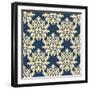 Damask Style Seamless Pattern on Blue-seamartini-Framed Art Print