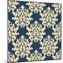 Damask Style Seamless Pattern on Blue-seamartini-Mounted Art Print