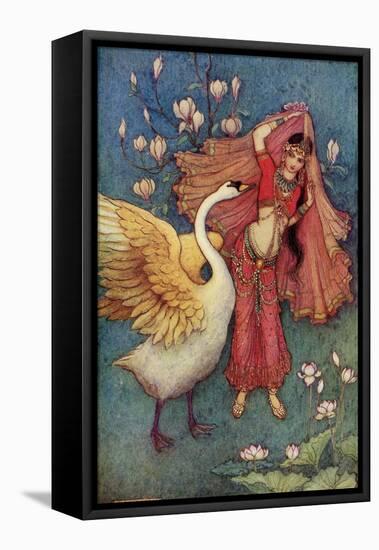 Damayanti and the Swan-Warwick Goble-Framed Stretched Canvas