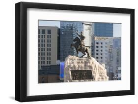 Damdin Sukhbaatar statue with skyscrapers in the background, Ulan Bator, Mongolia, Central Asia, As-Francesco Vaninetti-Framed Photographic Print