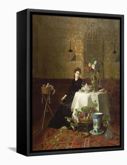 Dame Beim Tee-David Emil Joseph de Noter-Framed Stretched Canvas