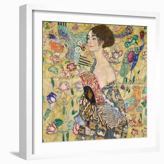 Dame Mit Fächer (Lady with a Fan), 1917-18 (Oil on Canvas)-Gustav Klimt-Framed Giclee Print