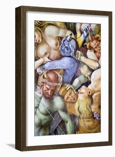 Damned in Hell, Detail with Self-Portrait of Luca Signorelli in Guise of a Blue Demon-Luca Signorelli-Framed Giclee Print