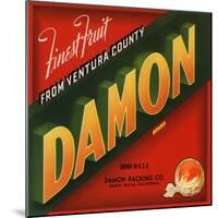 Damon Brand - Santa Paula, California - Citrus Crate Label-Lantern Press-Mounted Art Print