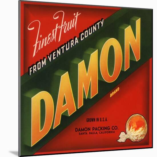 Damon Brand - Santa Paula, California - Citrus Crate Label-Lantern Press-Mounted Art Print