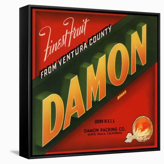 Damon Brand - Santa Paula, California - Citrus Crate Label-Lantern Press-Framed Stretched Canvas