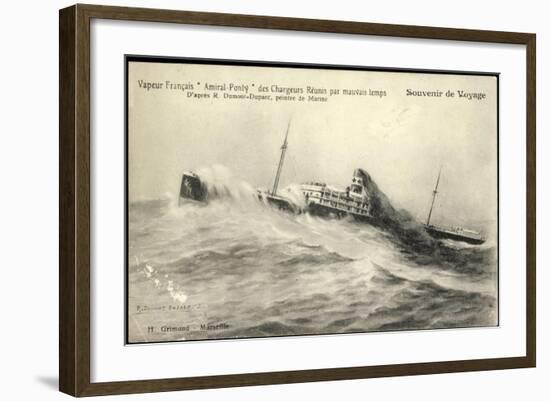 Dampfschiff Amiral Ponty, Chargeurs Réunis, Sturm-null-Framed Giclee Print