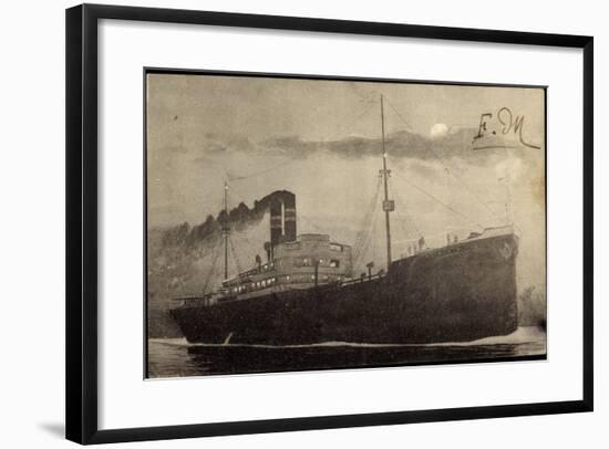 Dampfschiff in Fahrt Bei Nacht, Mond, Wolken-null-Framed Giclee Print