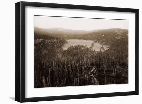 Dams and Lake, Nevada County, California, Distant View, about 1871-Carleton Watkins-Framed Art Print