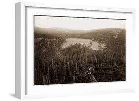 Dams and Lake, Nevada County, California, Distant View, about 1871-Carleton Watkins-Framed Art Print