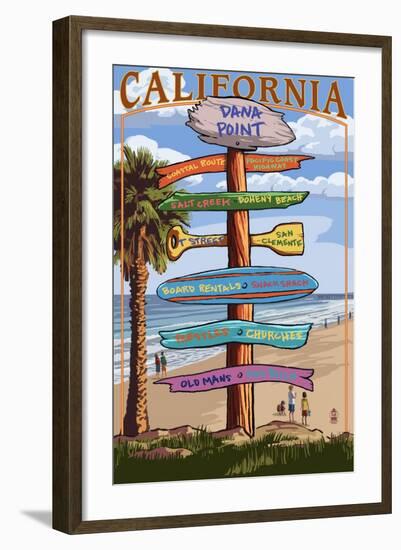 Dana Point, California - Destination Signpost (Version 3)-Lantern Press-Framed Art Print