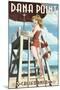 Dana Point, California - Lifeguard Pinup-Lantern Press-Mounted Art Print