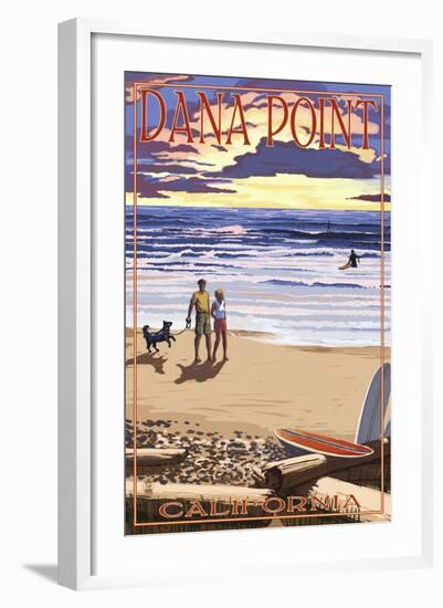 Dana Point, California - Sunset Beach Scene-Lantern Press-Framed Art Print