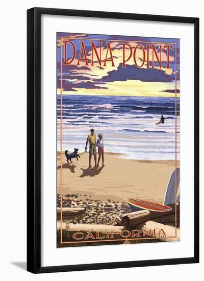 Dana Point, California - Sunset Beach Scene-Lantern Press-Framed Art Print