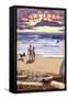 Dana Point, California - Sunset Beach Scene-Lantern Press-Framed Stretched Canvas