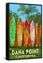 Dana Point, California - Surfboard Fence-Lantern Press-Framed Stretched Canvas