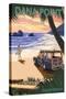 Dana Point, California - Woody on Beach (Palm Tree Version)-Lantern Press-Stretched Canvas