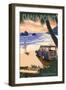 Dana Point, California - Woody on Beach (Palm Tree Version)-Lantern Press-Framed Art Print