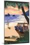 Dana Point, California - Woody on Beach (Palm Tree Version)-Lantern Press-Mounted Art Print