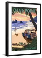 Dana Point, California - Woody on Beach (Palm Tree Version)-Lantern Press-Framed Art Print