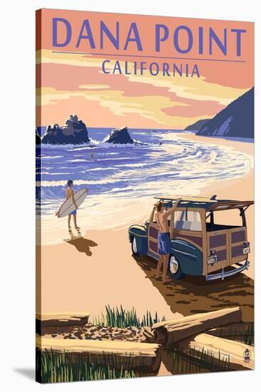 Dana Point, California - Woody on Beach-Lantern Press-Stretched Canvas