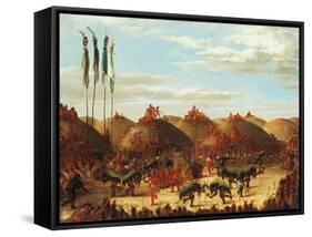 Dance of Buffalo at Mandan Okipa Ceremony-George Catlin-Framed Stretched Canvas