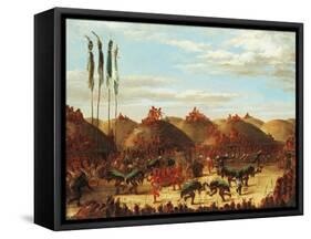 Dance of Buffalo at Mandan Okipa Ceremony-George Catlin-Framed Stretched Canvas