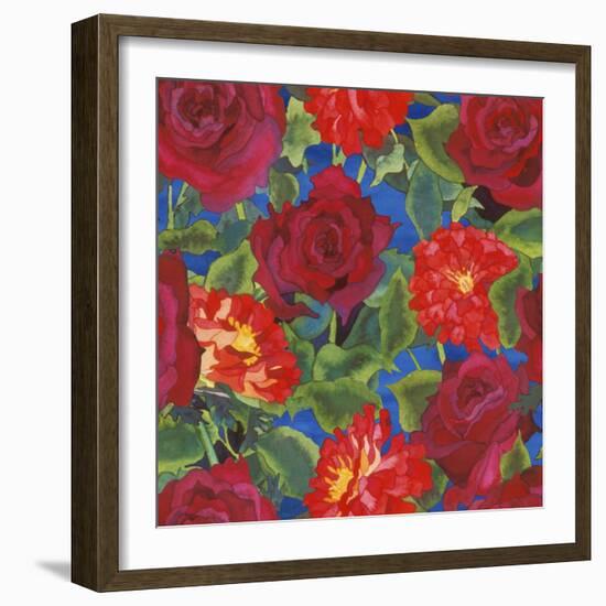 Dance Of Love- Roses & Zinnias-Carissa Luminess-Framed Giclee Print