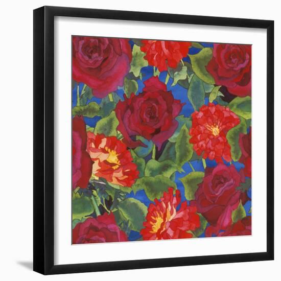 Dance Of Love- Roses & Zinnias-Carissa Luminess-Framed Giclee Print