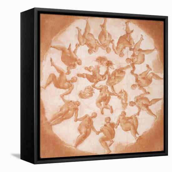 Dance of the Hours and Three Putti with Cornucopiae-Francesco Primaticcio-Framed Stretched Canvas