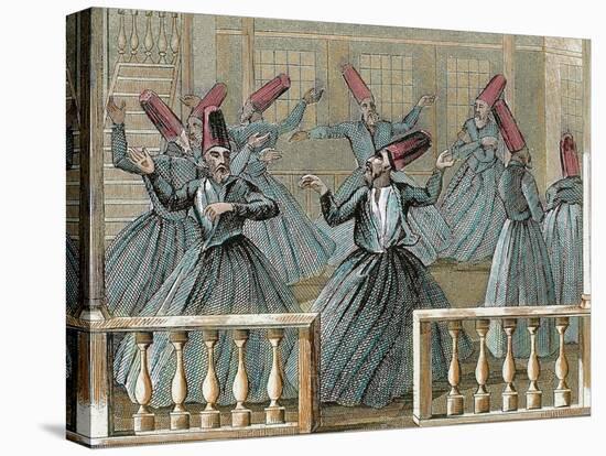 Dance of the Sufi Dervishes, 19th Century Colored Engraving-Prisma Archivo-Stretched Canvas