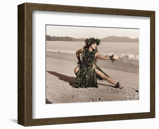 Dance of the Turtle, Hawaiian Hula Dancer-Alan Houghton-Framed Art Print