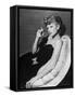 Dancer/Actress Lucille Ball in Strapless Black Lace Evening Dress, Holding Lit Cigarette on Couch-John Florea-Framed Stretched Canvas