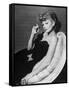 Dancer/Actress Lucille Ball in Strapless Black Lace Evening Dress, Holding Lit Cigarette on Couch-John Florea-Framed Stretched Canvas