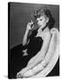 Dancer/Actress Lucille Ball in Strapless Black Lace Evening Dress, Holding Lit Cigarette on Couch-John Florea-Stretched Canvas