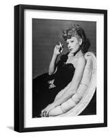 Dancer/Actress Lucille Ball in Strapless Black Lace Evening Dress, Holding Lit Cigarette on Couch-John Florea-Framed Premium Photographic Print